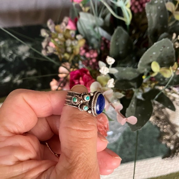Genuine Lapis & Turquoise Sterling Silver Ring - Picture 6 of 8